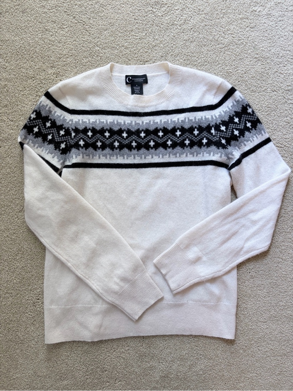 Bloomingdale's Fair Isle Crewneck Sweater - White & Black
